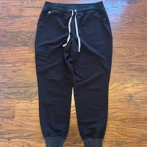Figs Black Jogger Scrub Pants with White Drawcord